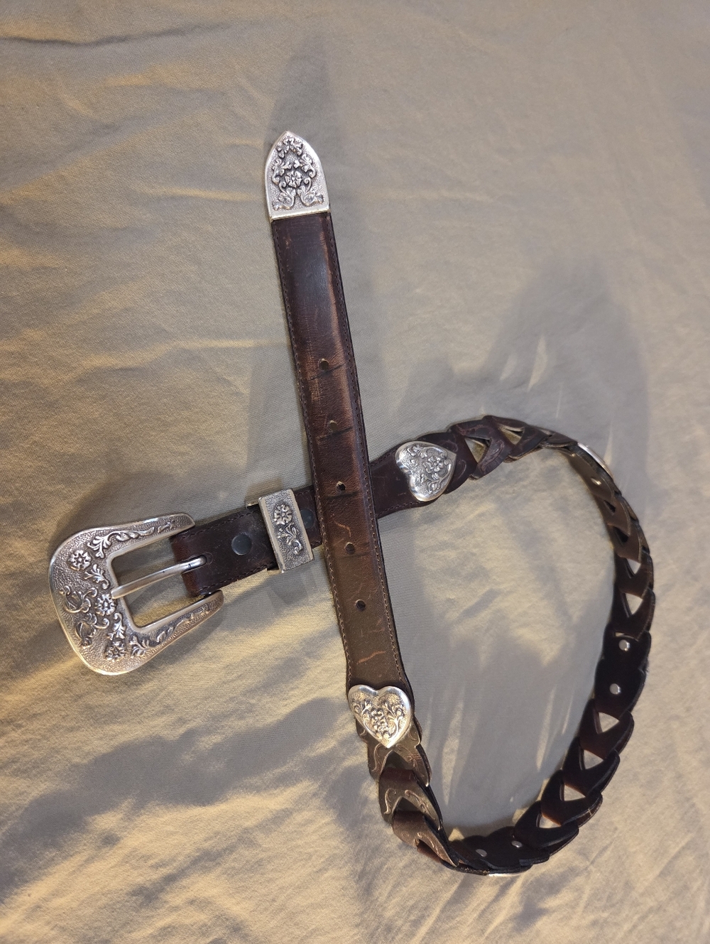 Braided Brown Leather Western Belt with Silver Floral Buckle